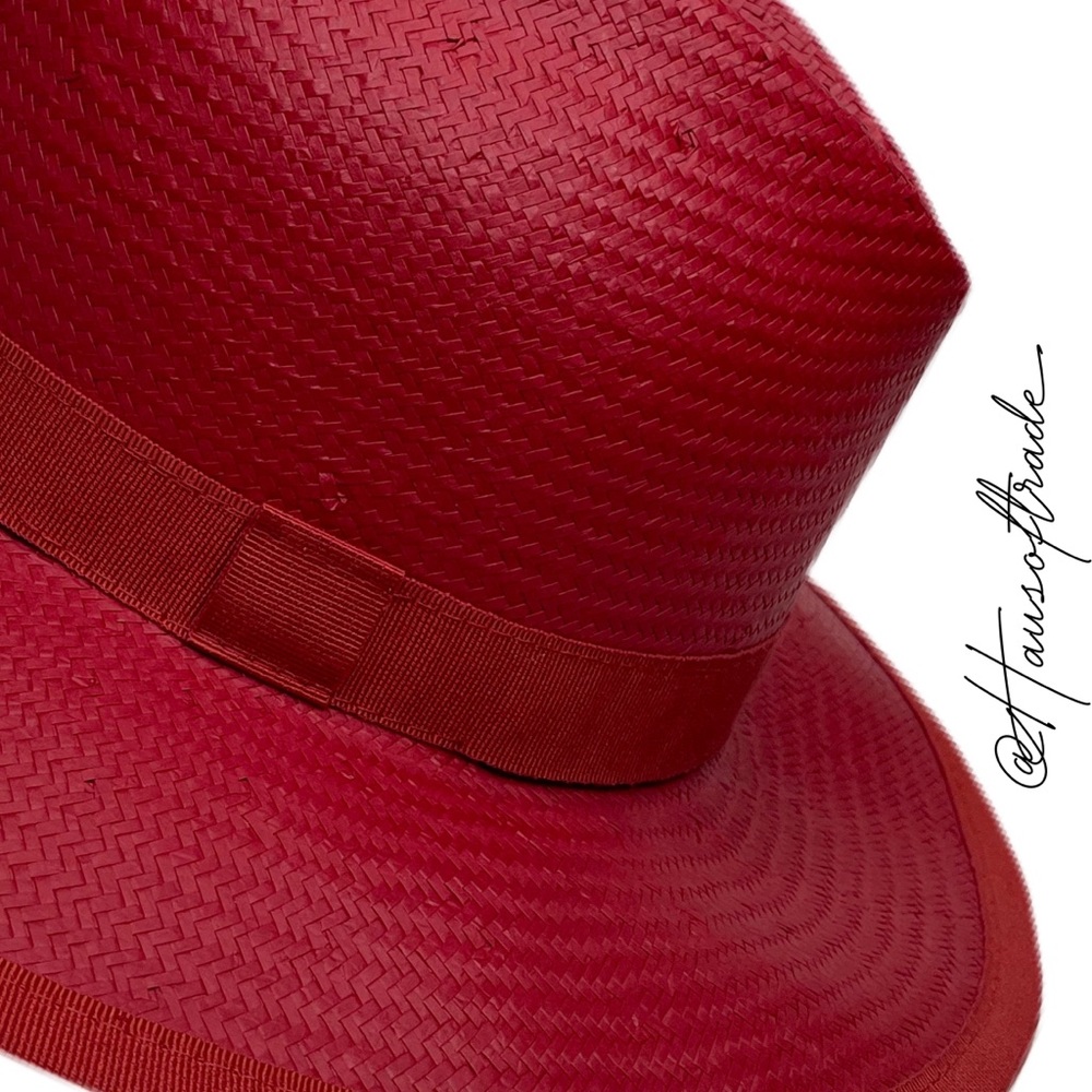 MAXMARA Weekend Rolle Red Straw Ribbon Hat - Picture 12 of 16